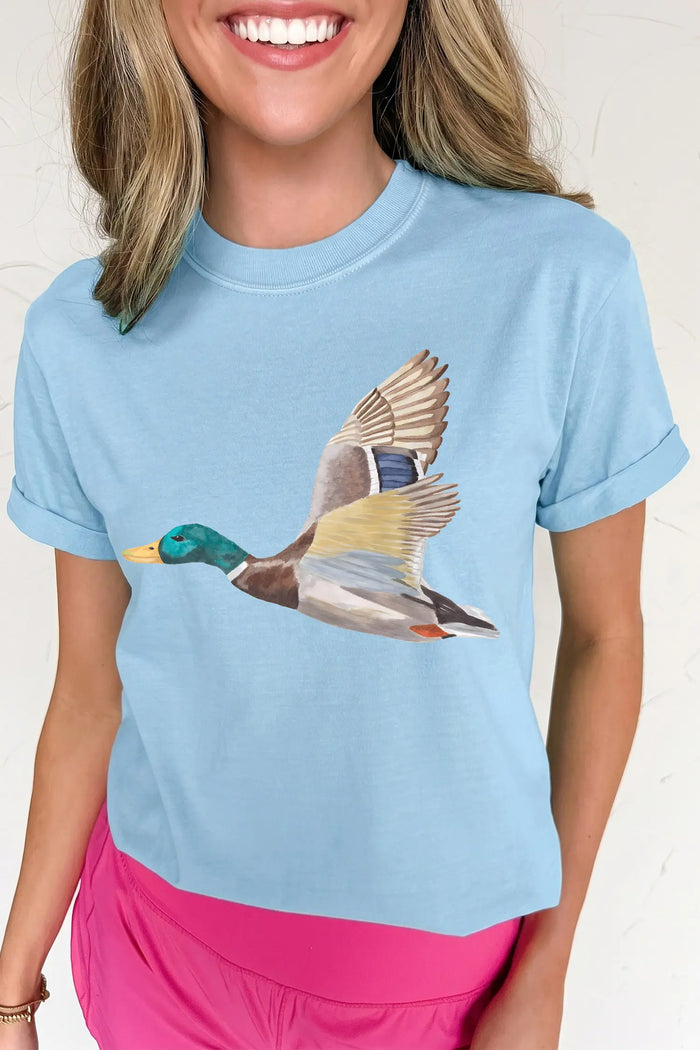 Flying Mallard Print Western Graphic Tee – Light Blue