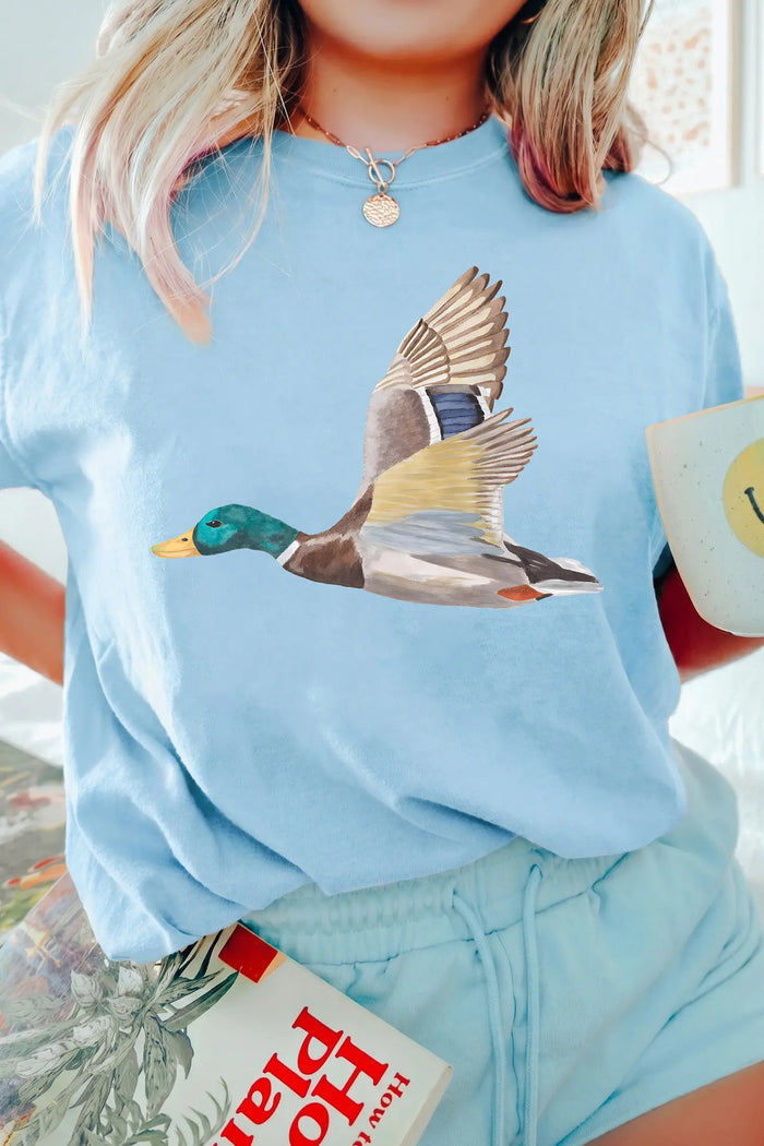 Flying Mallard Print Western Graphic Tee – Light Blue