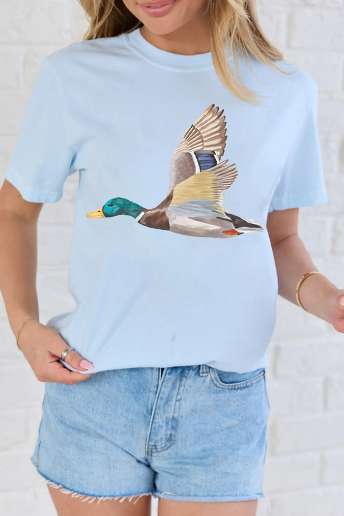 Flying Mallard Print Western Graphic Tee – Light Blue