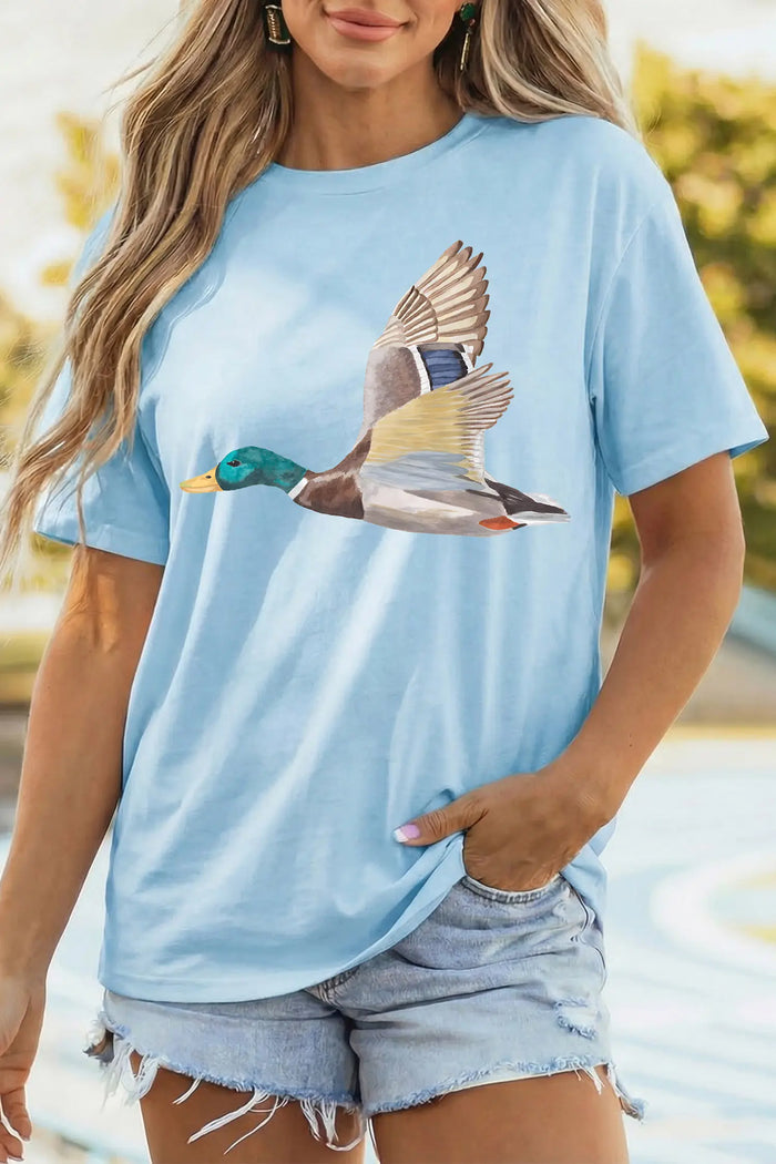 Flying Mallard Print Western Graphic Tee – Light Blue