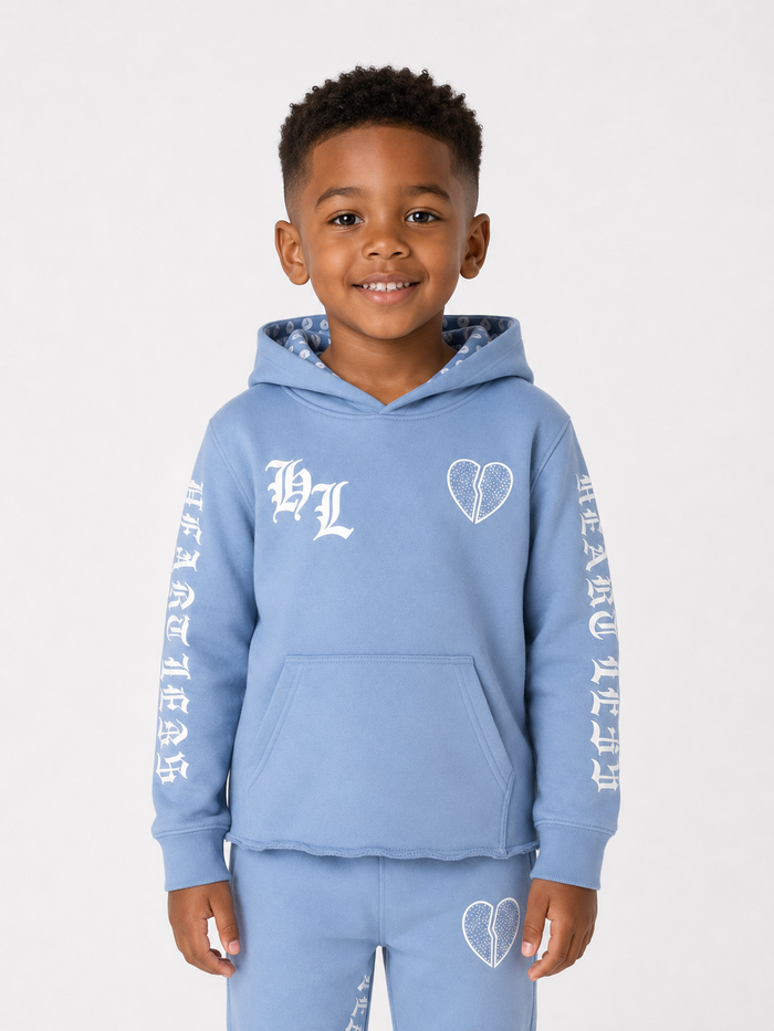 Kids' blue Heartless hoodie by Focus Kids, featuring a cozy fit and stylish design for children.