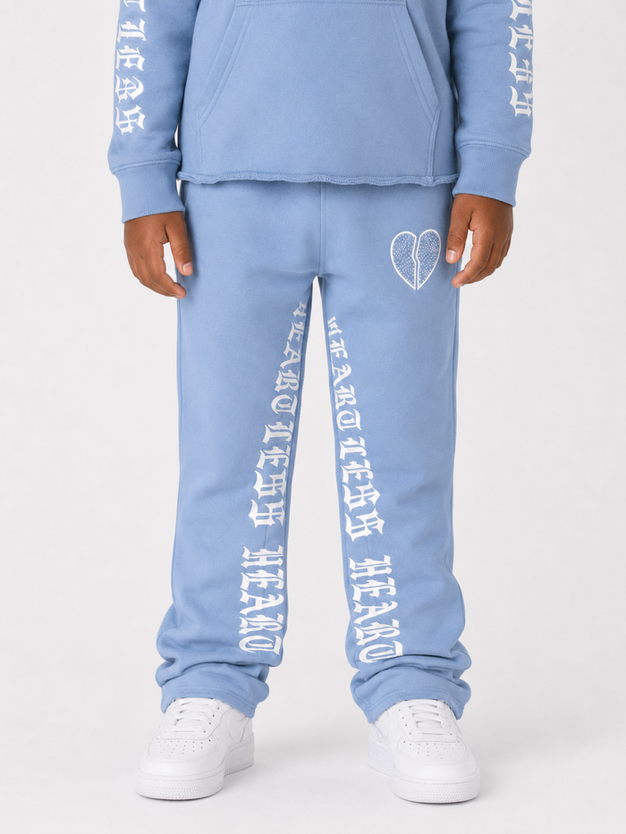 Focus Kids Heartless Stacked Sweatpants in Classic Blue, stylish kids' set with comfortable fit and modern design.