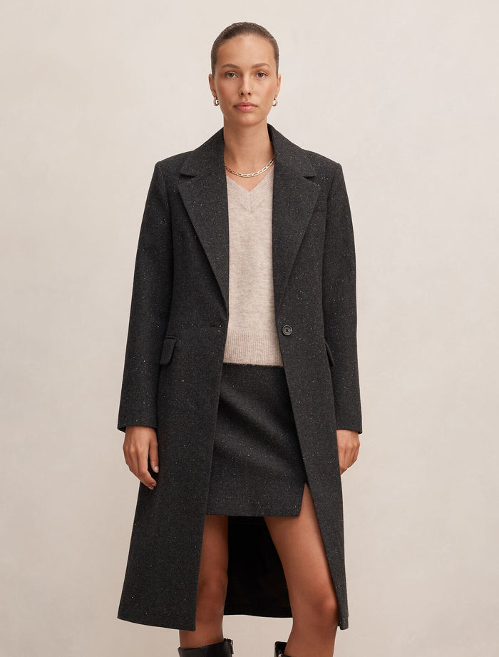 Francesca Single Breasted Coat Black Fleck Set Forever New