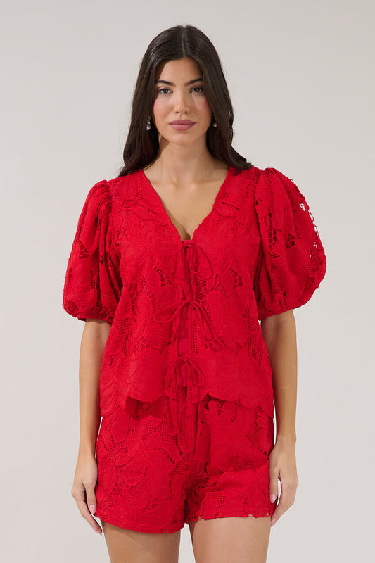 Friona Eyelet Puff Sleeve Top