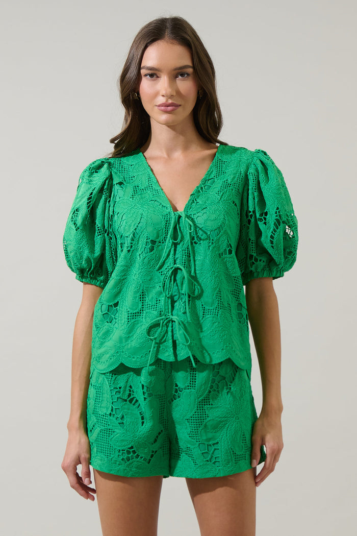 Friona Eyelet Puff Sleeve Top