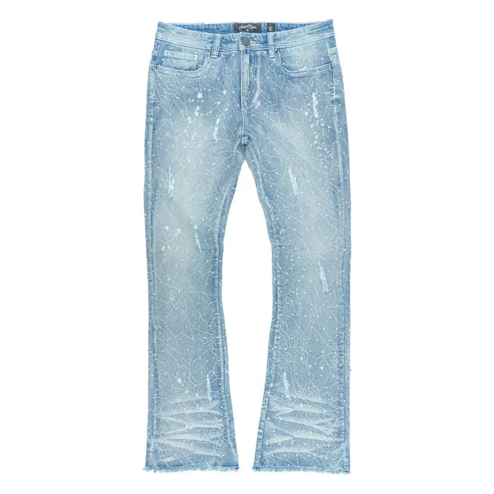 Frost Originals Amoto light wash rhinestone stacked denim jeans with embellished details and classic five-pocket style.
