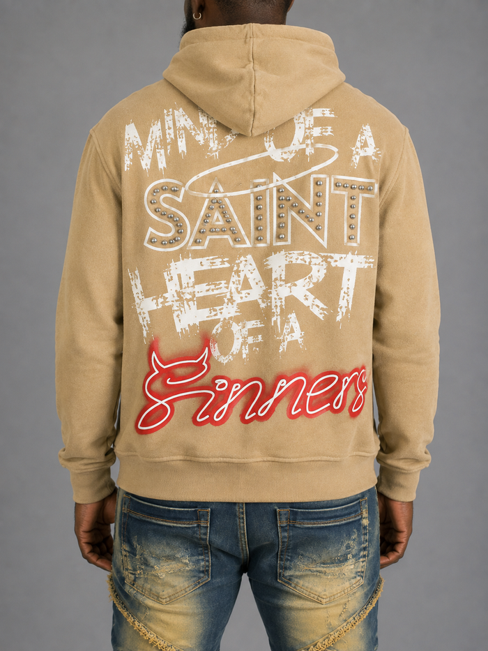 Frost Originals Sinners oversized hoodie in mocha, showcasing a relaxed fit with soft fabric and hooded design.
