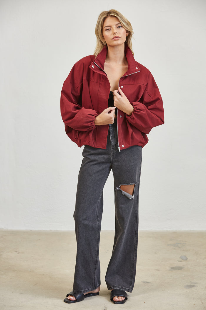 FUNNEL NECK BALLON JACKET - MULBERRY
