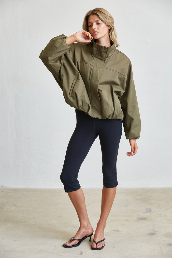 FUNNEL NECK BALLON JACKET - OLIVE