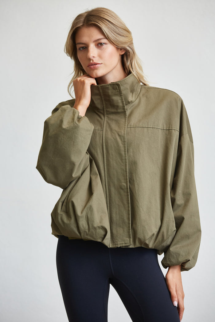 FUNNEL NECK BALLON JACKET - OLIVE