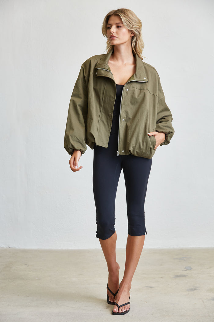 FUNNEL NECK BALLON JACKET - OLIVE