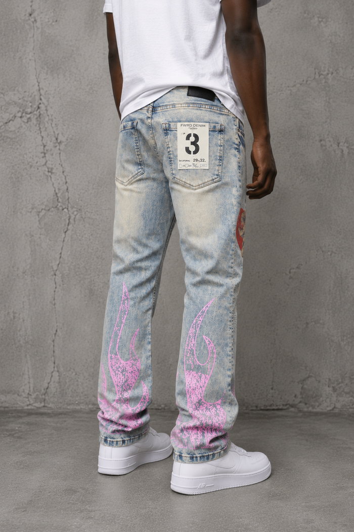 FWRD Dreams slim straight denim jeans in light tint color, showing the fit and style of the denim fabric.