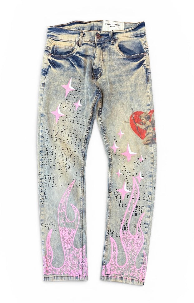 FWRD Dreams slim straight denim in light tint, showcasing classic fit and light wash fabric with subtle fading.