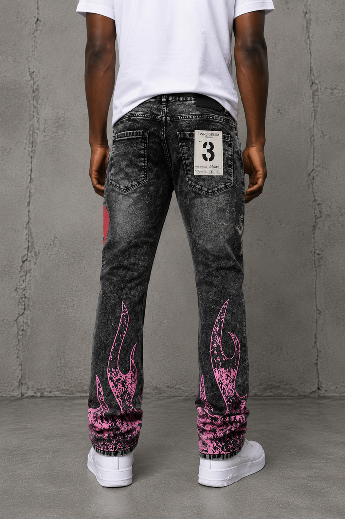FWRD Dreams slim straight denim jeans in washed black, showing the fit and texture of the stylish denim fabric.