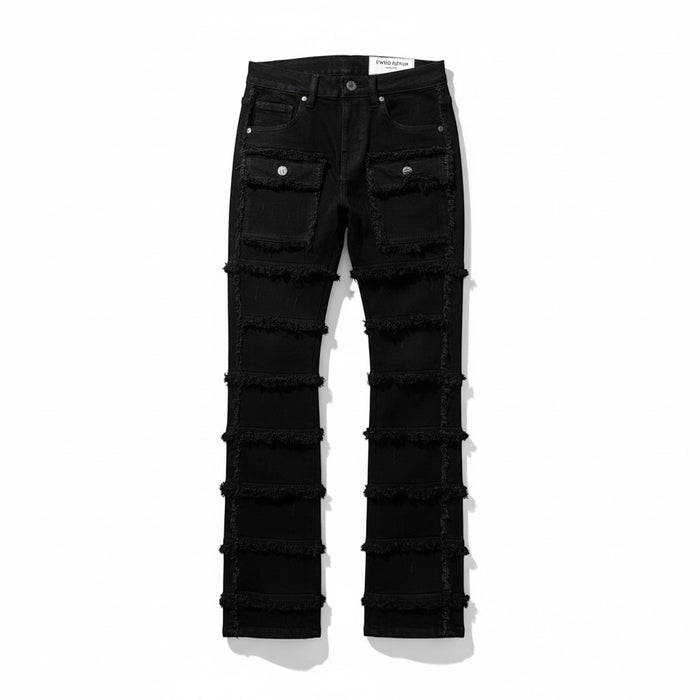 FWRD Kids Cargo Stacked Denim jeans in jet black, featuring a stylish denim design and stacked leg detail.