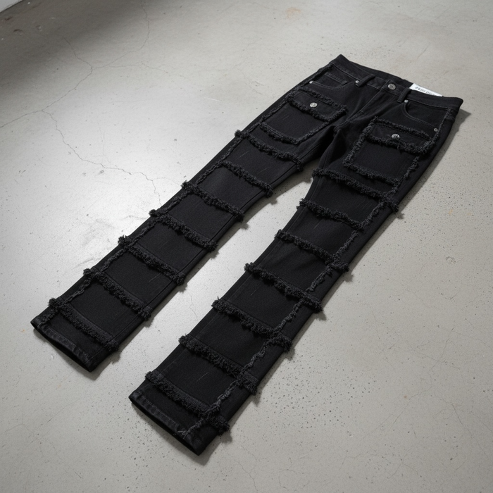 FWRD Kids Cargo Stacked Denim in Jet Black, stylish denim jeans with a stacked design and functional pockets.