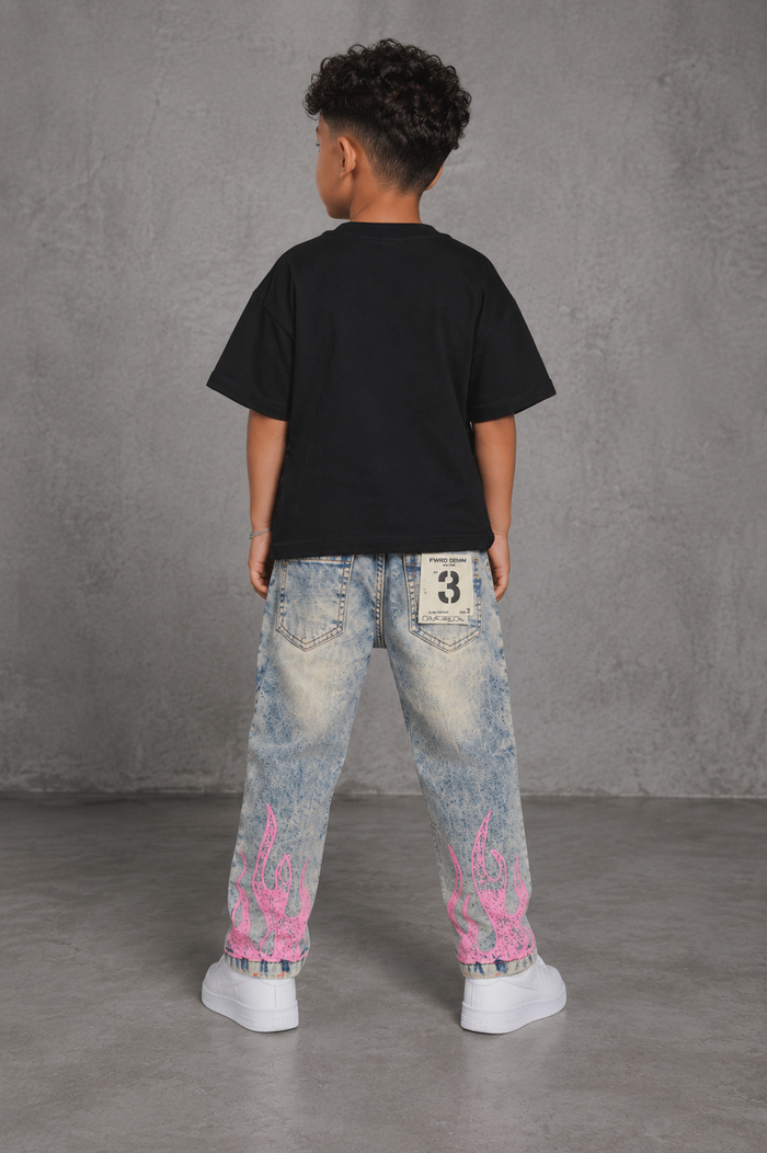 FWRD Kids 'Dreams' black T-shirt for kids, featuring a comfortable fit and casual style, shown on a child model.