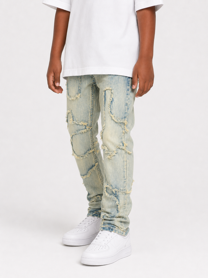 FWRD Kids Slim Wavy Denim in Ice Tint, showcasing slim fit and wavy design, made by FWRD Kids.