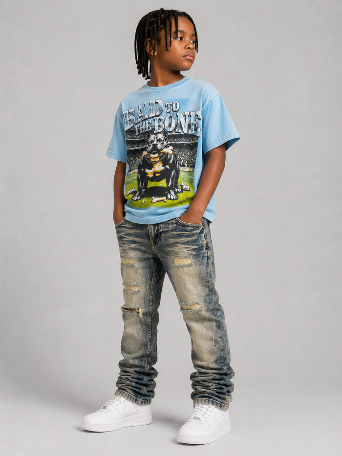 FWRD KIDS Top Dog T-shirt for kids in Carolina Blue, featuring a playful graphic design on a soft, comfortable cotton tee.
