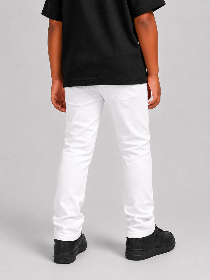 FWRD Kids washed-up denim jeans in white, featuring a classic kids denim style with a relaxed fit and faded wash.
