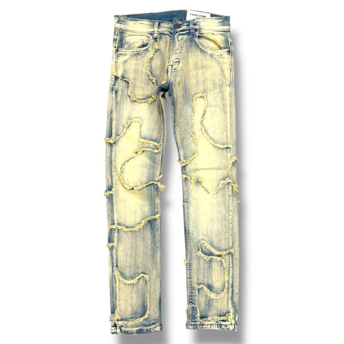 FWRD Slim Wavy Denim in Ice Tint, showcasing fitted denim jeans with a wavy texture and light blue color.