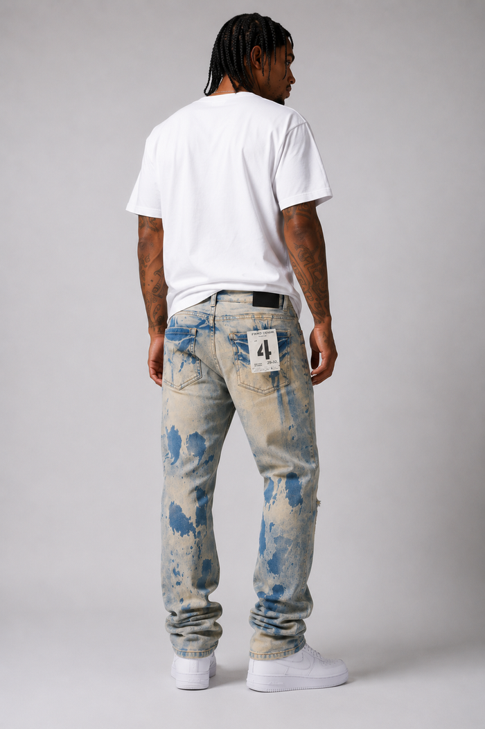 FWRD Tumble Wash Straight Denim jeans in Ice Tint with a relaxed fit and light blue color, displayed on a white background.