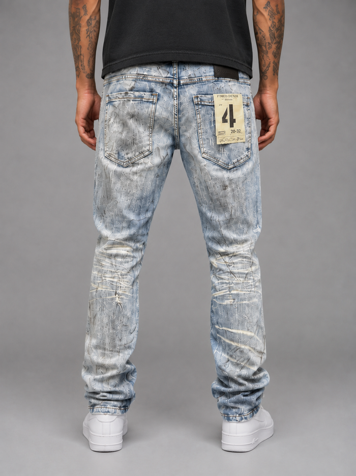Men's FWRD Washout Relaxed Straight Denim in Ice Blue, showing the light blue faded denim with relaxed fit and straight leg style.