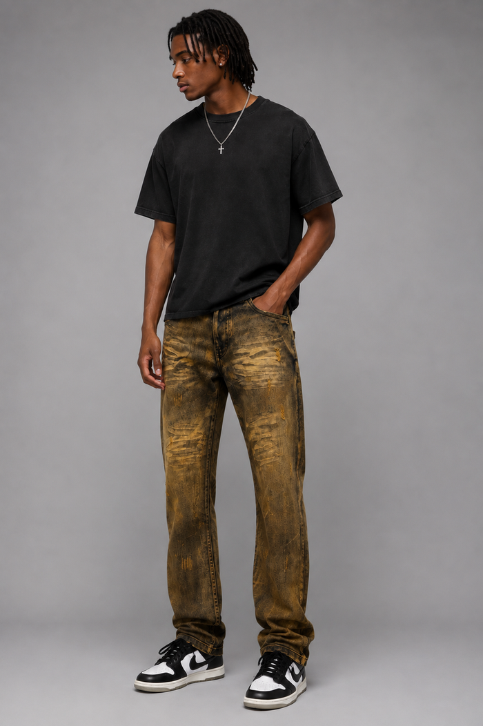 FWRD Washout Relaxed Straight Denim jeans in Ice Tint with a casual fit and distressed details, displayed on a neutral background.