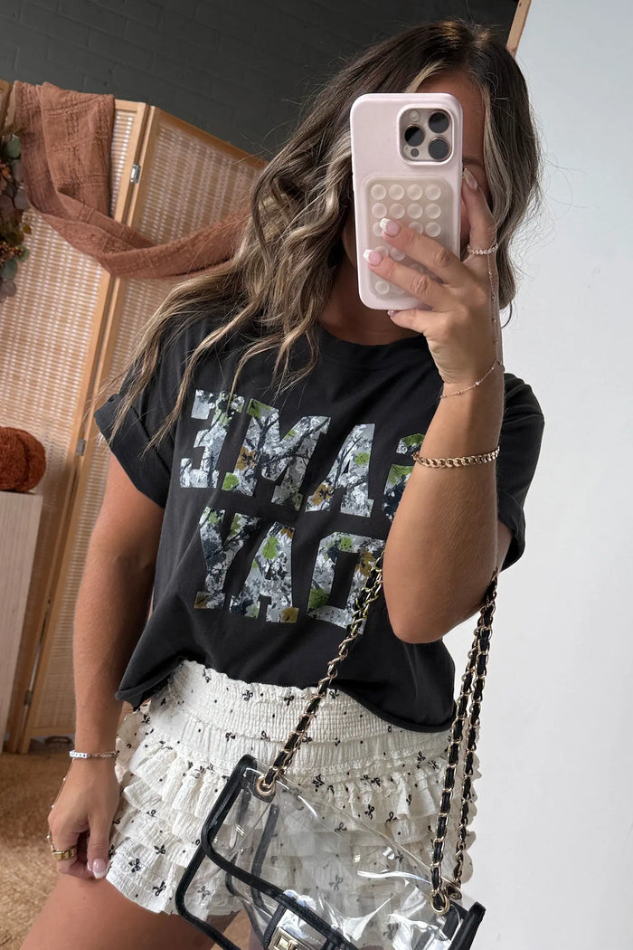 Game Day Camo Letter Print Round Neck Casual T Shirt – Black