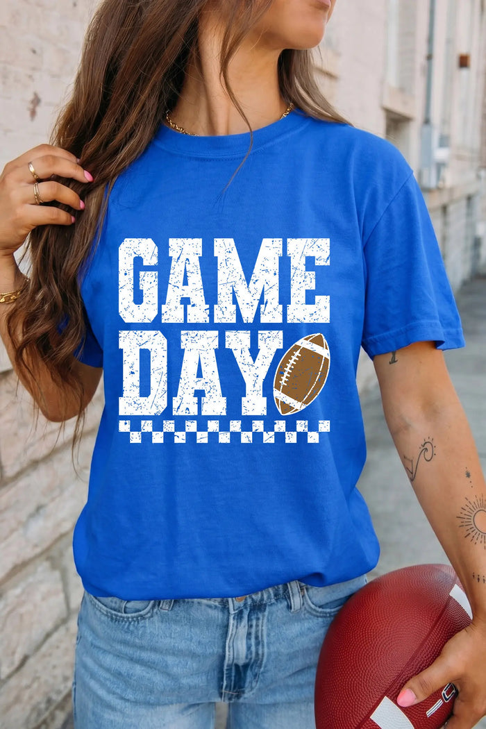 GAME DAY Checkered Print Rugby Graphic T Shirt – Dark Blue