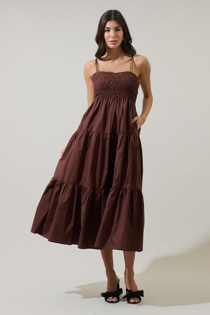 Gennie Smocked Tiered Midi Dress