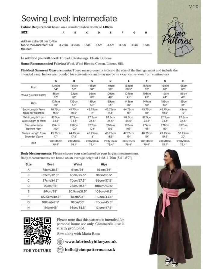 Georgia Dress Paper Sewing Pattern, Ciao Patterns