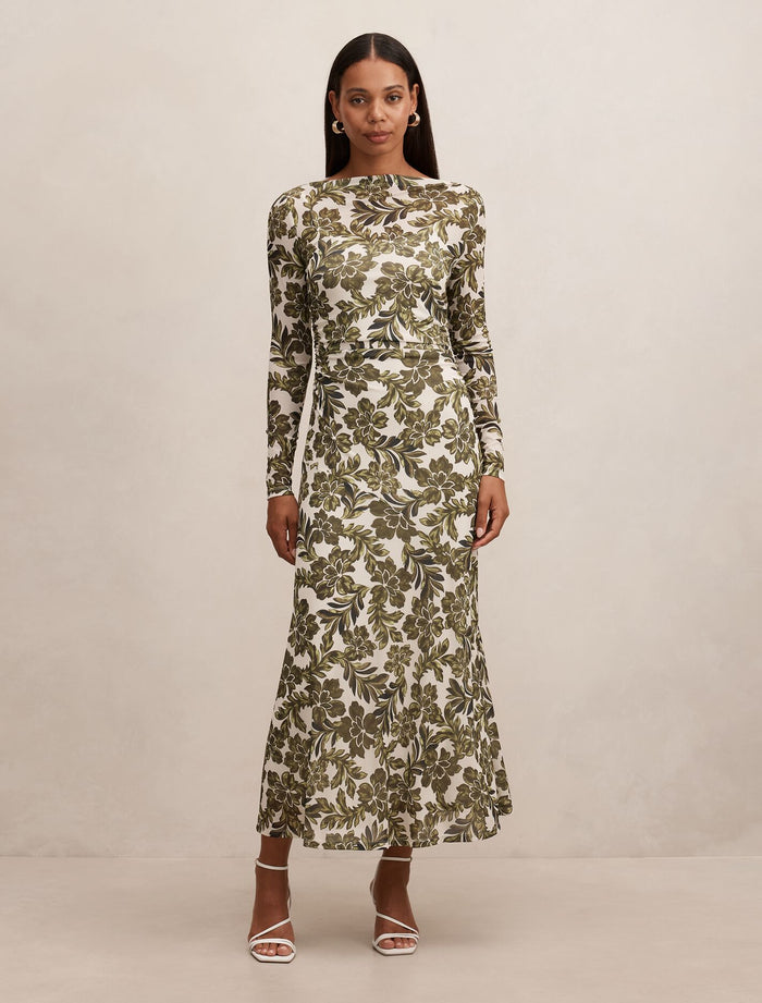 Georgia Long Sleeve Mesh Midi Dress Dark Rei Floral Forever New