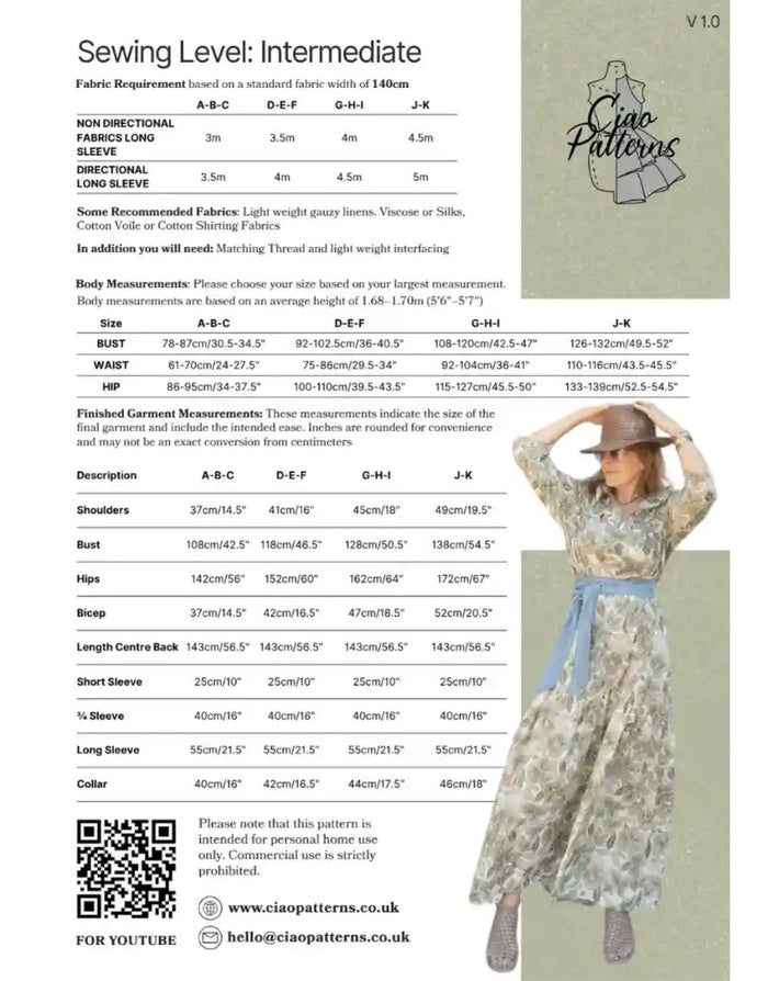 Gilda Dress Paper Sewing Pattern, Ciao Patterns