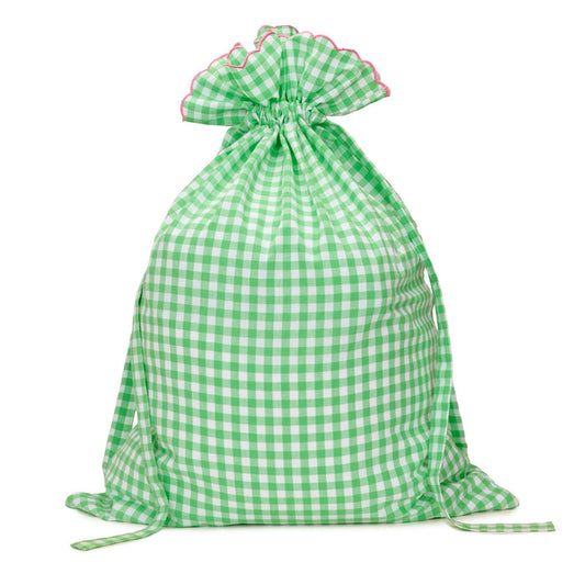 Gingham Drawstring Laundry Bag | Green