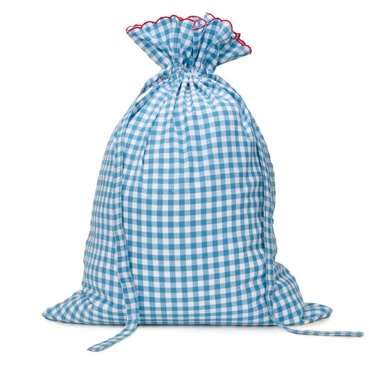 Gingham Drawstring Laundry Bag | Sea Blue