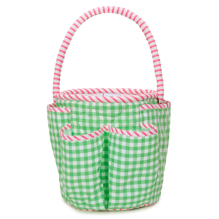 Gingham Mini Bucket Bag with Pockets | Green