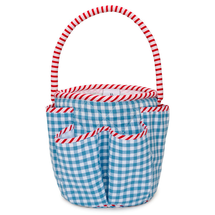 Gingham Mini Bucket Bag with Pockets | Sea Blue
