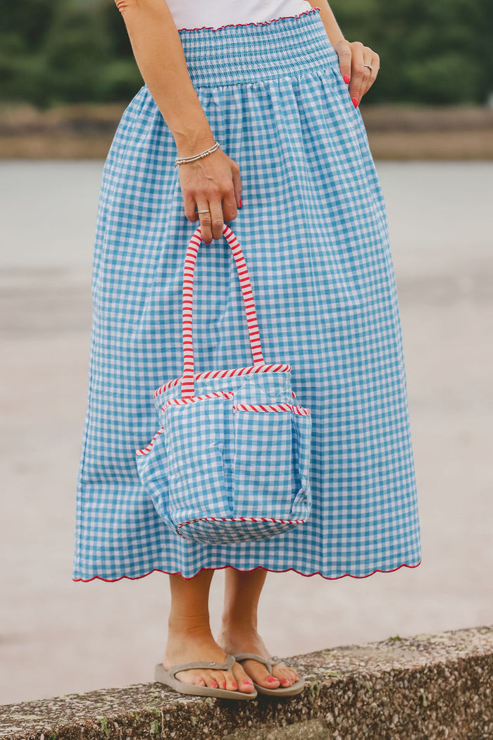 Gingham Mini Bucket Bag with Pockets | Sea Blue