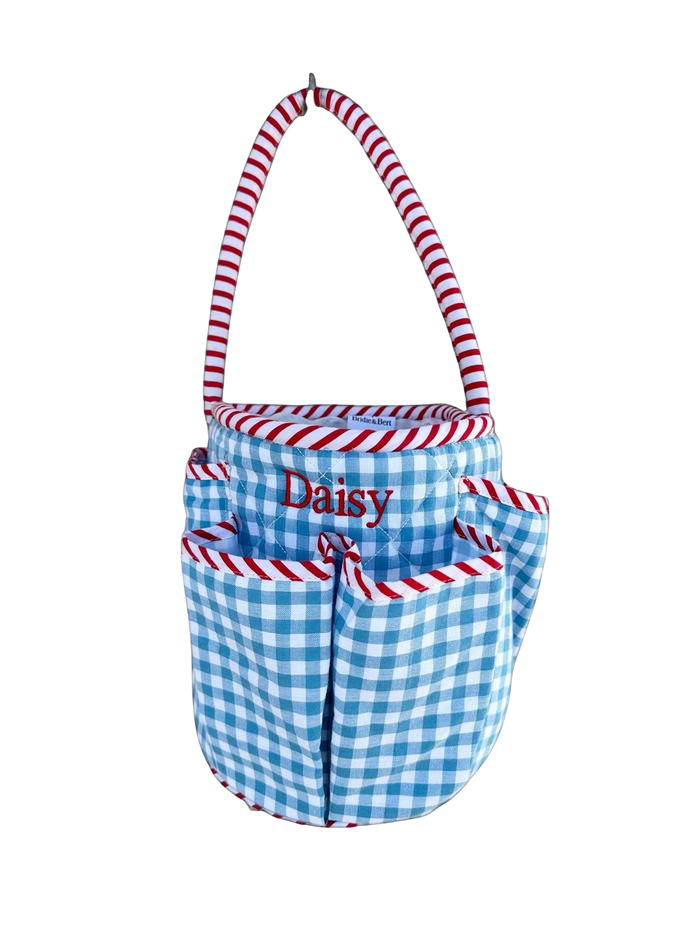 Gingham Mini Bucket Bag with Pockets | Sea Blue