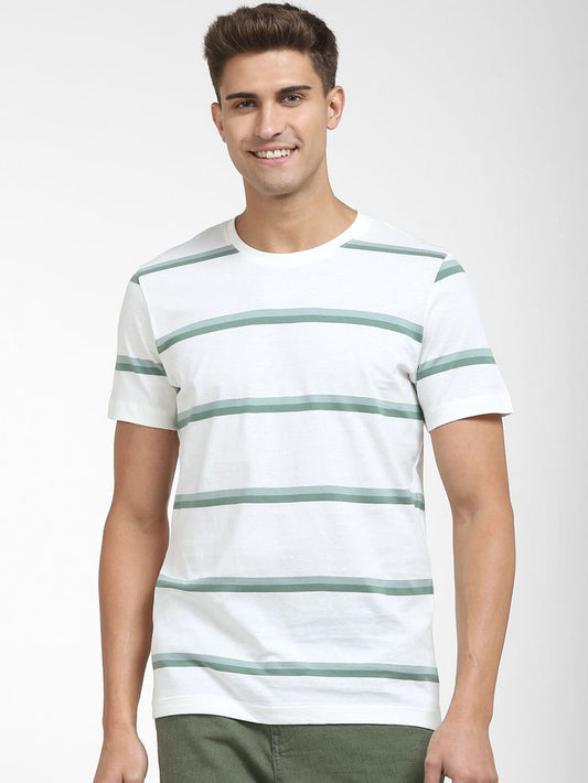 Green Striped Crew Neck T-Shirt
