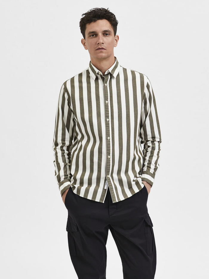 Green Striped Full Sleeves Shirt