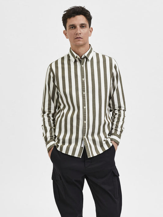 Green Striped Full Sleeves Shirt