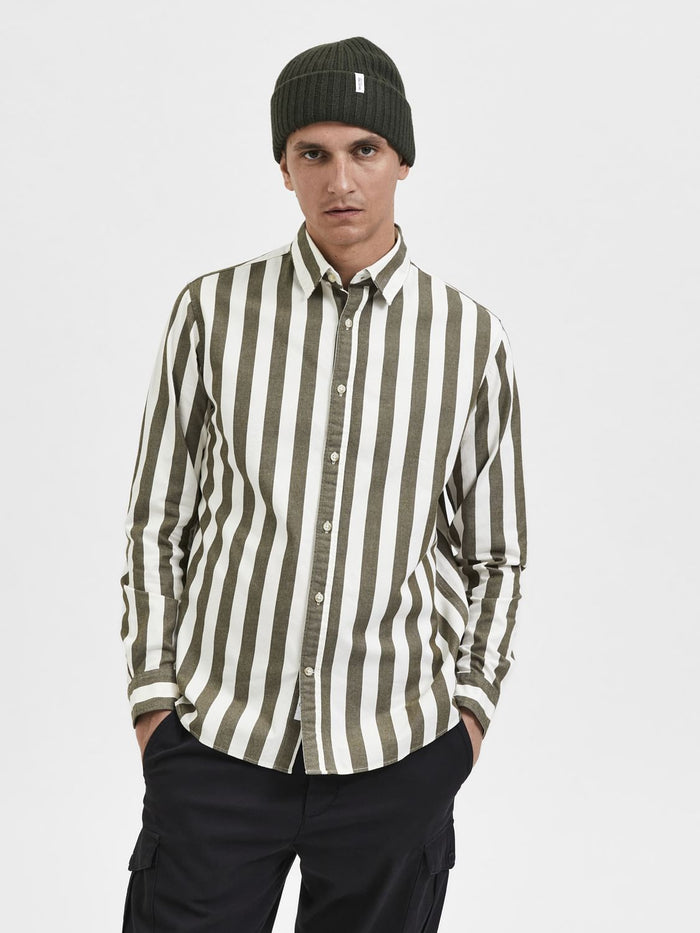 Green Striped Full Sleeves Shirt