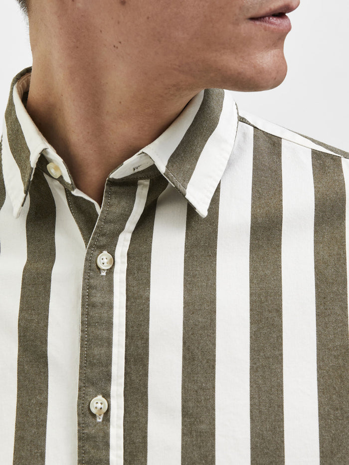 Green Striped Full Sleeves Shirt