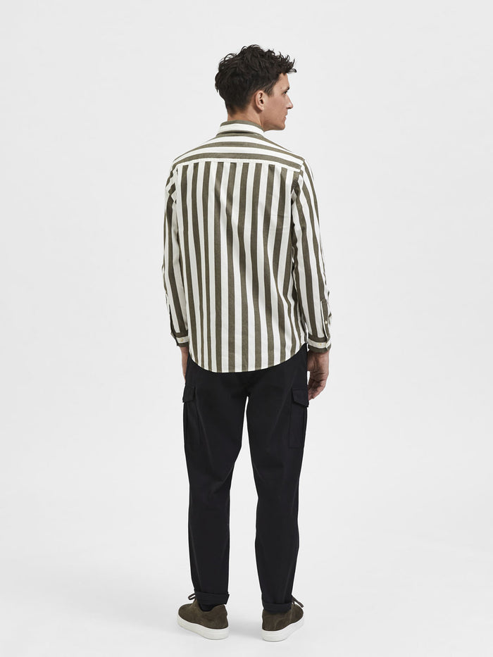 Green Striped Full Sleeves Shirt