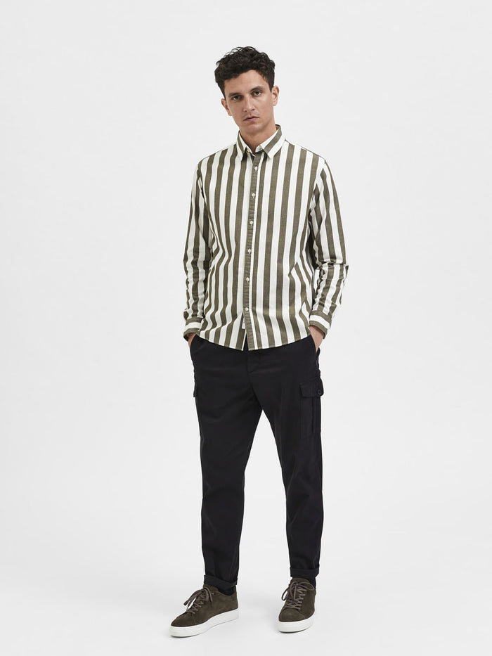 Green Striped Full Sleeves Shirt