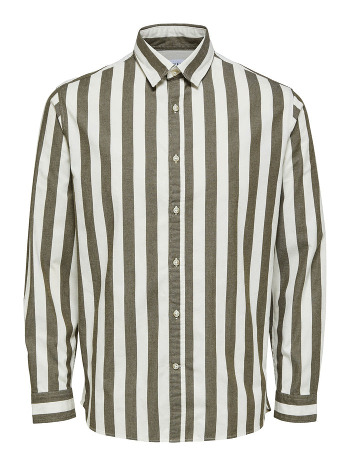 Green Striped Full Sleeves Shirt