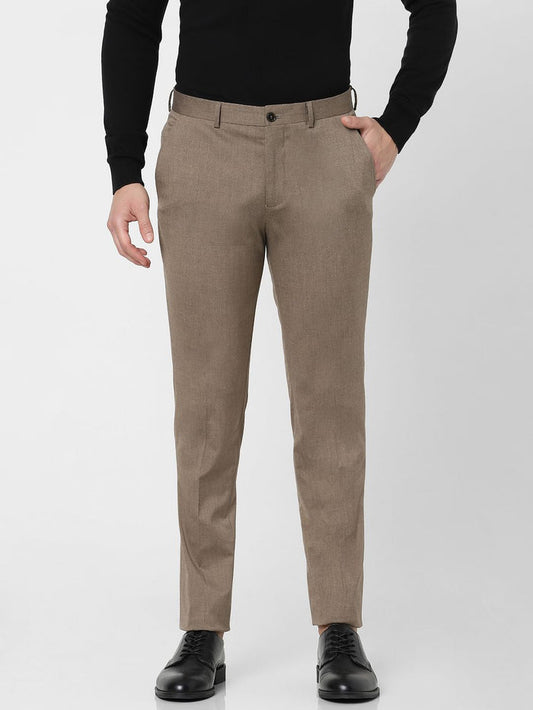 Greige Slim Fit Suit Trousers