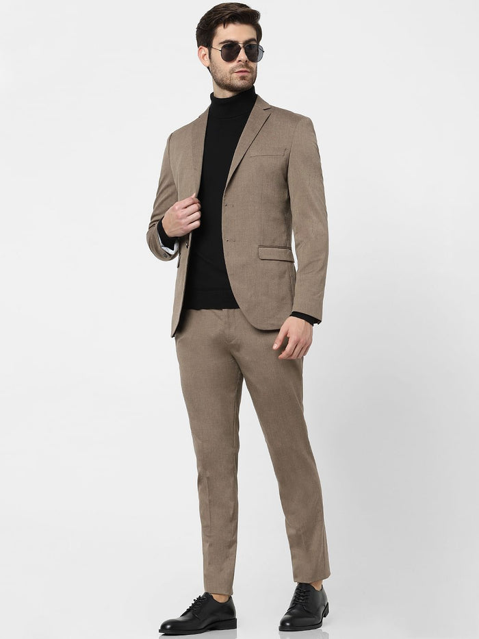 Greige Slim Fit Suit Trousers
